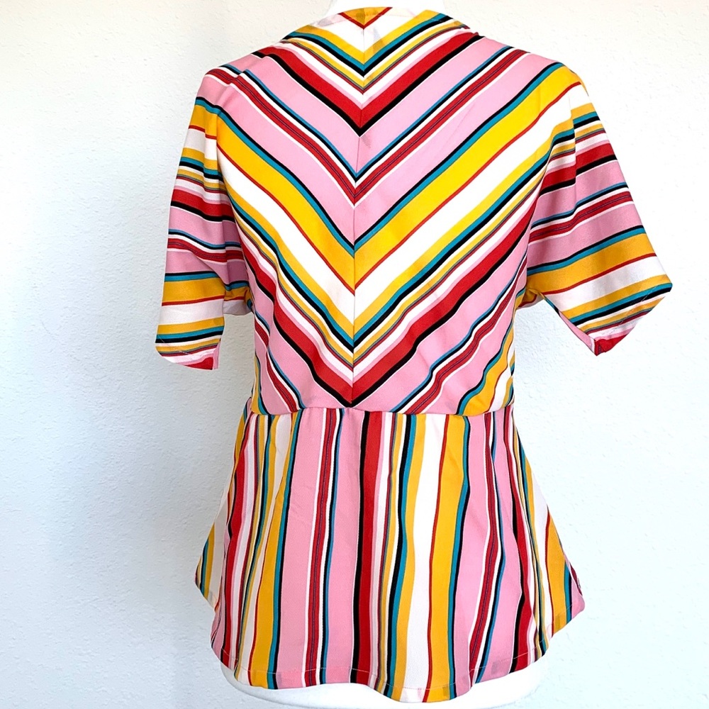 NWOT Bright Striped Pink and Yellow Blouse - Picture 4 of 7